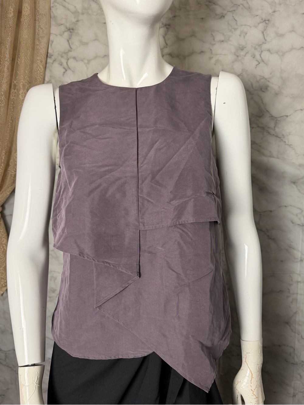Dusty Purple Asymmetrical Draped Layered Sleeveless Blouse Top Club Monaco XS